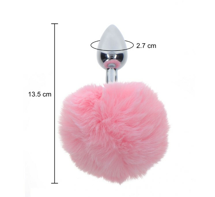 Анальна пробка металева Taboom Bunnytail Buttplug, з рожевим помпоном, 13.5 х 2.7 см - Зображення 3