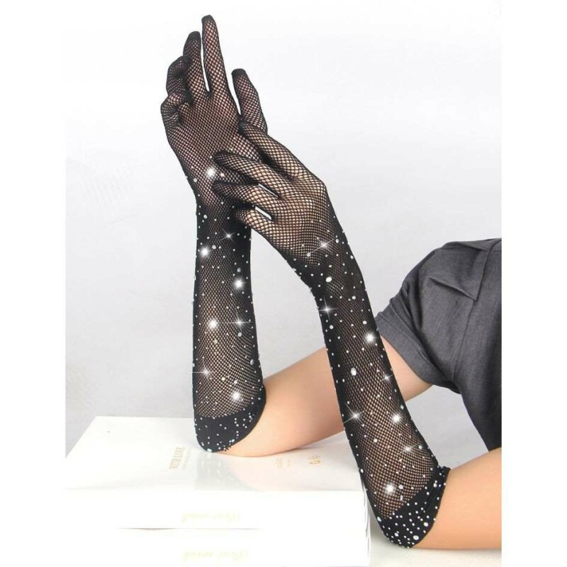 Рукавички в сітку зі стразами Star Night Glitter Rhinestone Gloves чорні, OS