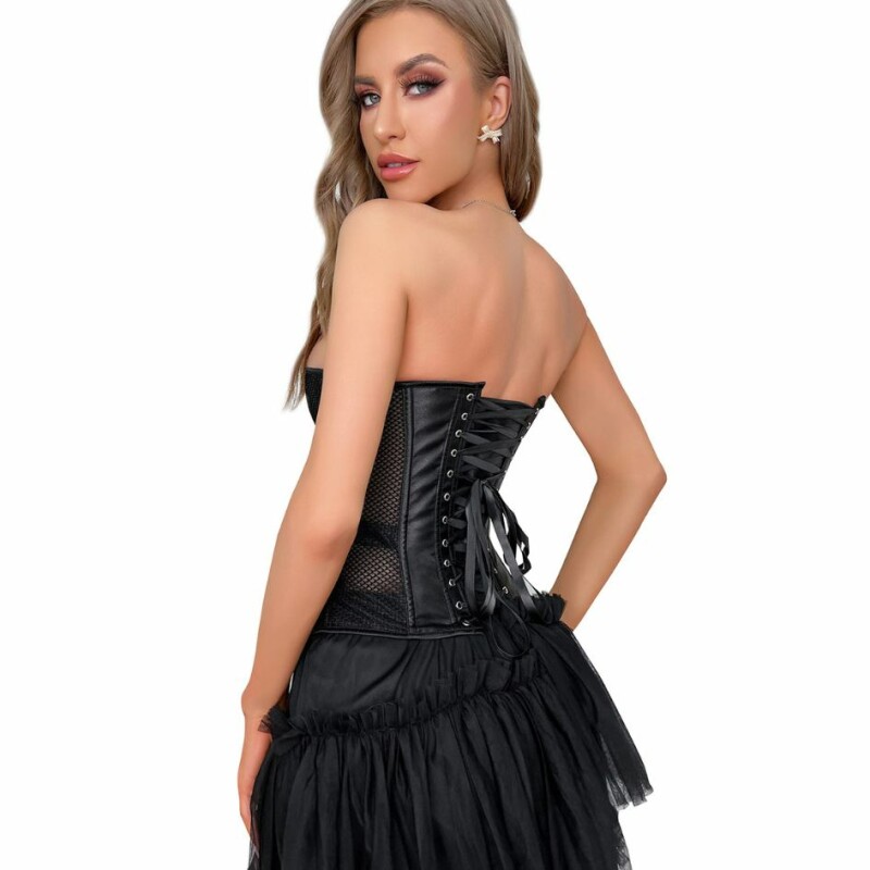 Корсет із сітки Star Night Grid Corset, S, з гачками й шнурівкою, чорний - Изображение 1
