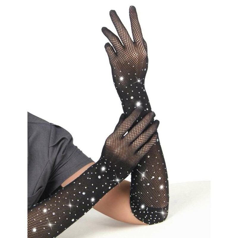 Рукавички в сітку зі стразами Star Night Glitter Rhinestone Gloves чорні, OS - Изображение 2