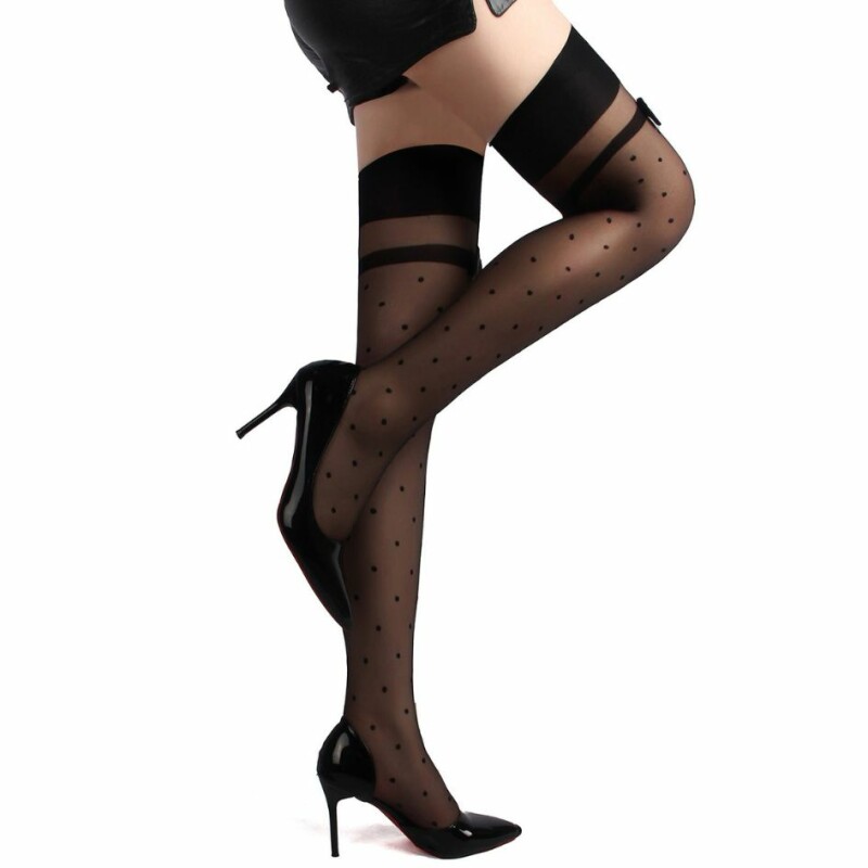 Панчохи з бантами Star Night Bow and Spot Stockings у горошок, чорні, OS (XS-L) - Зображення 2