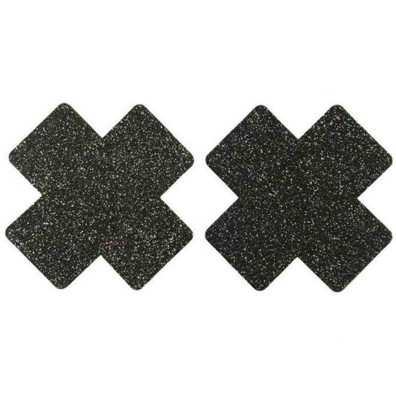 Наклейки на соски з блискітками Star Night Nipple Cover у формі іксів, чорні, 8 х 8 см