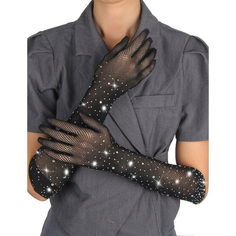 Рукавички в сітку зі стразами Star Night Glitter Rhinestone Gloves чорні, OS - Изображение 3