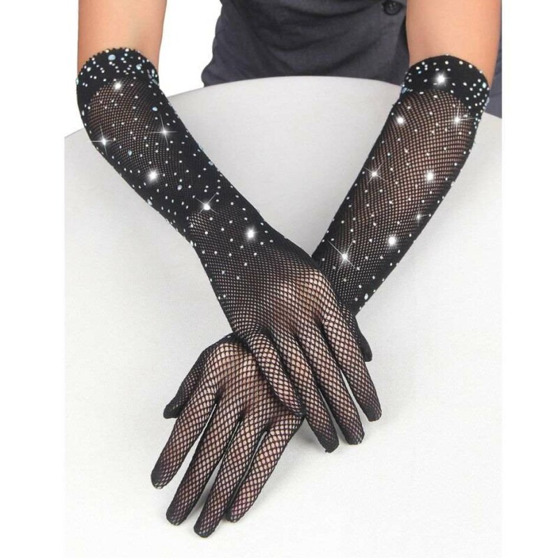 Рукавички в сітку зі стразами Star Night Glitter Rhinestone Gloves чорні, OS - Изображение 4