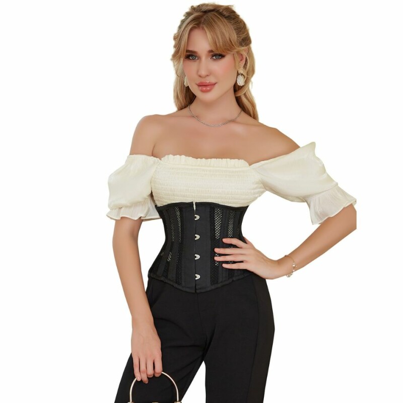Корсет із сітки Star Night Steel Bones Grid Corsets М, з гачками і шнурівкою, чорний