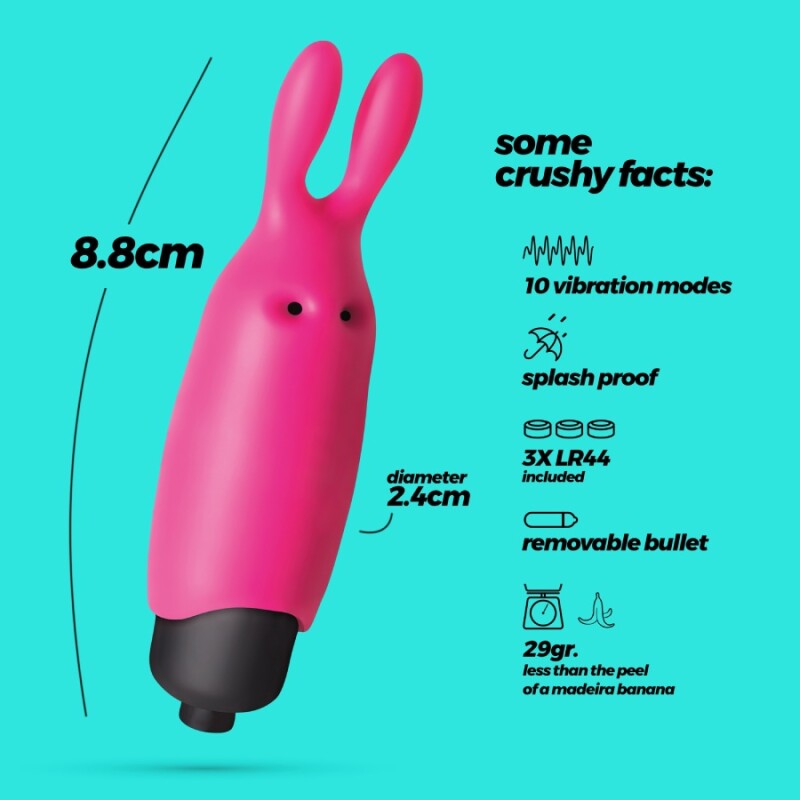 Міні-вібратор віброкуля з насадкою Crushios O-Pet Rabbit рожевого кольору, 8.8 х 2.4 см - Изображение 6