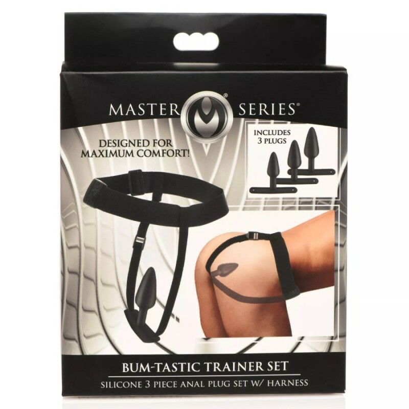 Набір анальних пробок Master Series Bum-Tastic з ремінцями, чорний, 3 шт
