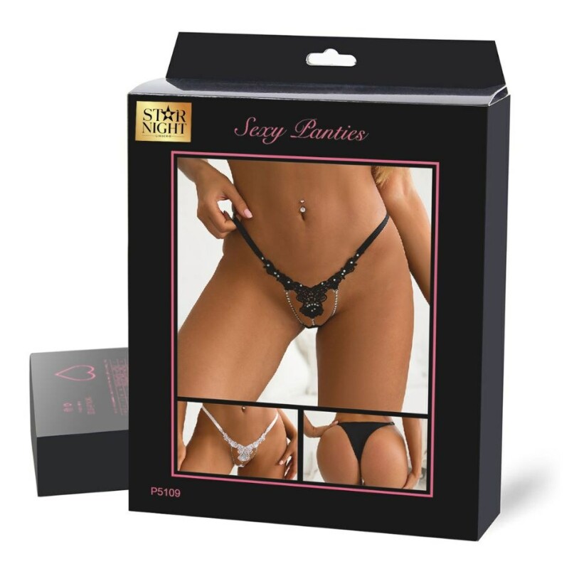 Трусики стрінги Star Night G-string зі стразами, білі, S-M