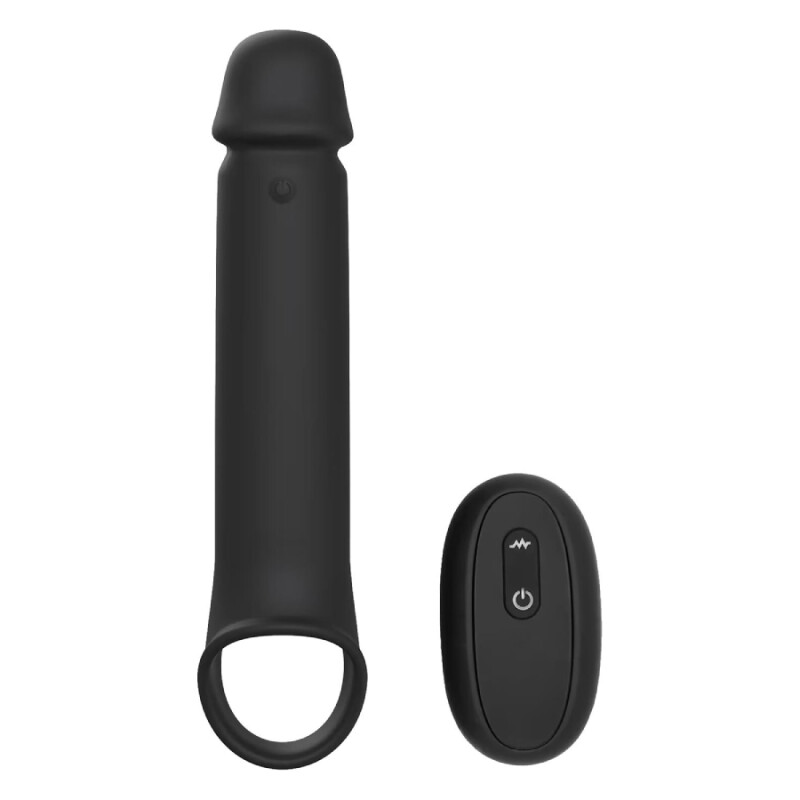 Вібронасадка на член подовжуваюча DreamToys з дистанційним керуванням, чорна, 24 х 4.4 см