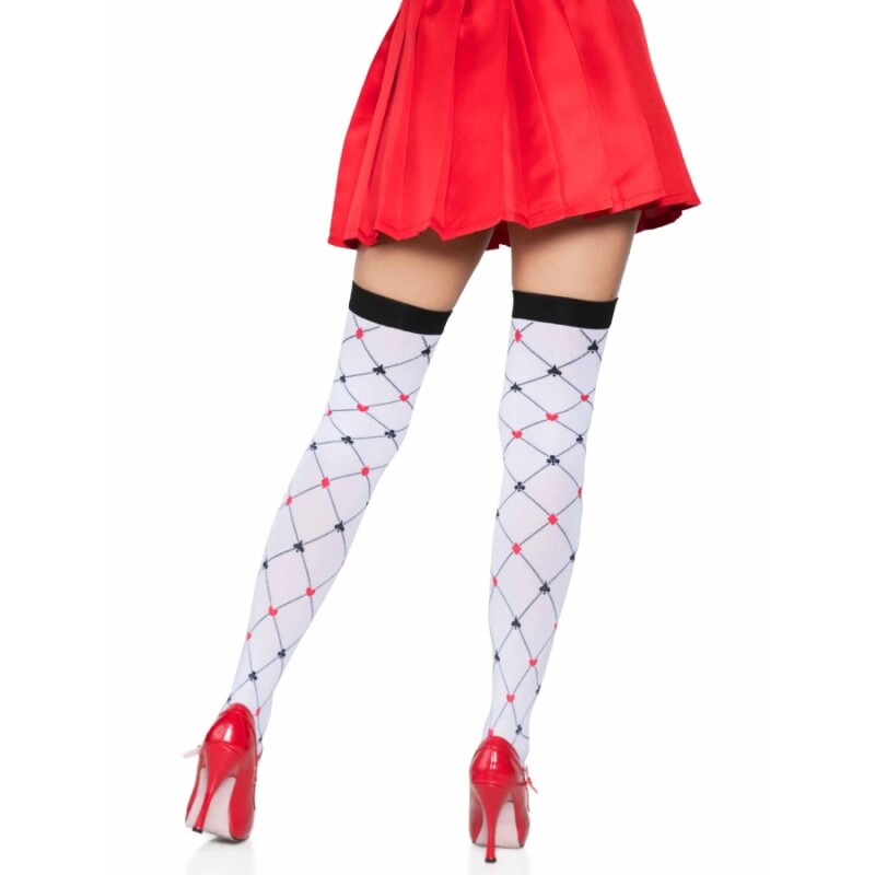 Панчохи Leg Avenue з принтом у вигляді гральних карт, білі, One Size - Зображення 1