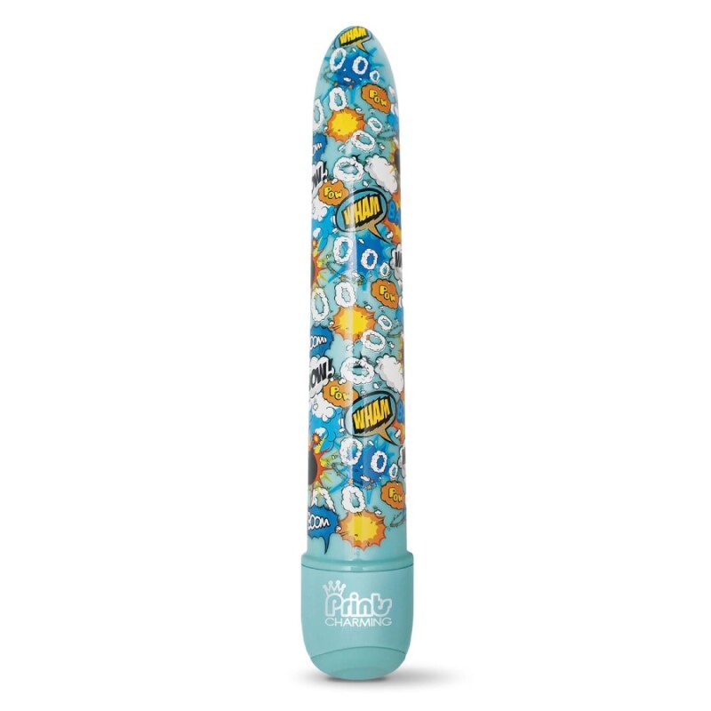 Вібратор Global Novelties Prints Charming Pop Tease з яскравим принтом, блакитний, 17.7 х 2.5 см