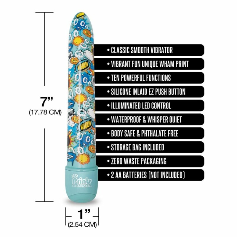 Вібратор Global Novelties Prints Charming Pop Tease з яскравим принтом, блакитний, 17.7 х 2.5 см - Зображення 3
