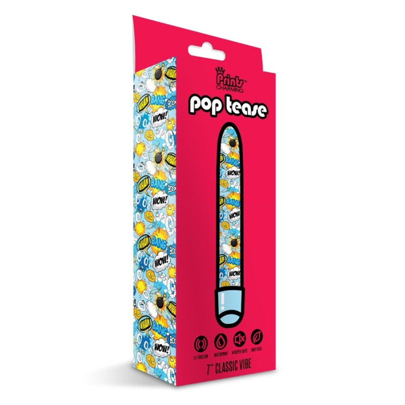 Вібратор Global Novelties Prints Charming Pop Tease з яскравим принтом, блакитний, 17.7 х 2.5 см - Зображення 1