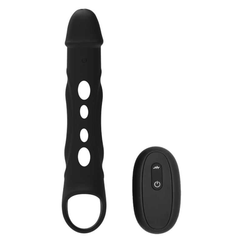 Вібронасадка на член подовжуюча Dreamtoys Ramrod з пультом, чорна, 26 х 4.2 см