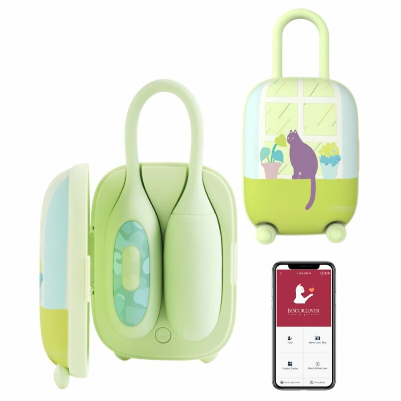 Віброяйце і вакуумний стимулятор для клітора 2в1 BeYourLover Magic Suitcase у зарядному кейсі, зелений