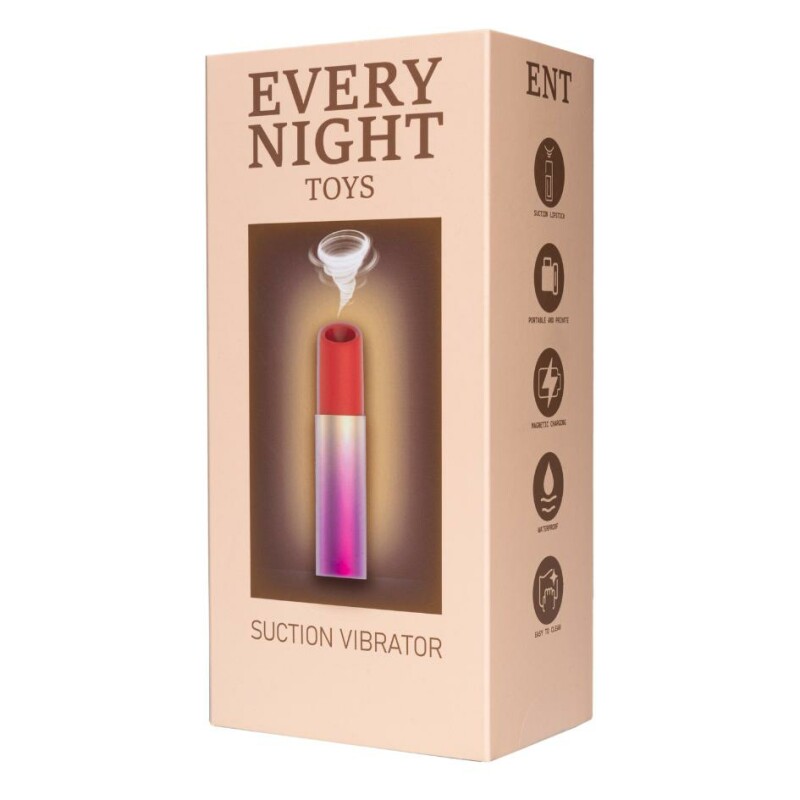 Вакуумний стимулятор клітора Every Night Toys в формі помади, в рожевому футлярі, червоний - Изображение 1