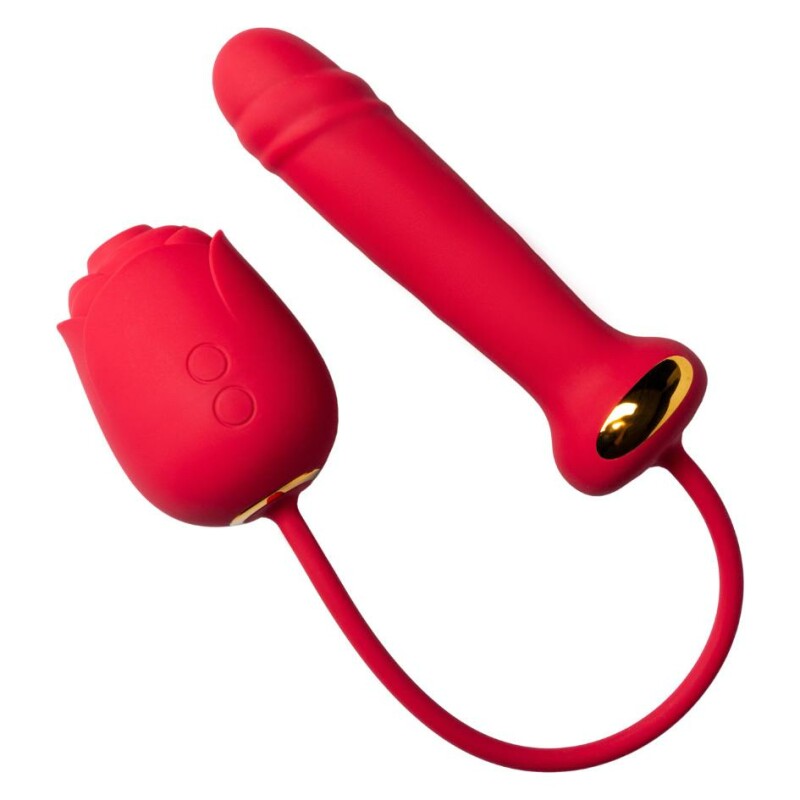 Вакуумний стимулятор клітора в формі троянди Every Night Toys з вібратором з фрикціями, червоний - Зображення 3