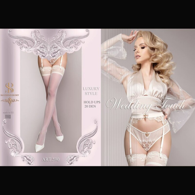 Панчохи на силіконовій стрічці Ballerina's Secret 590 з мереживним верхом, білі, S-M - Зображення 1