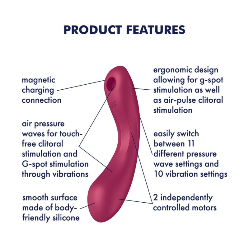 Вібратор з трьома видами стимуляції  Satisfyer Curvy Trinity 1, для точки G та клітора, бордовий, 17.5 х 7.2 см - Изображение 3