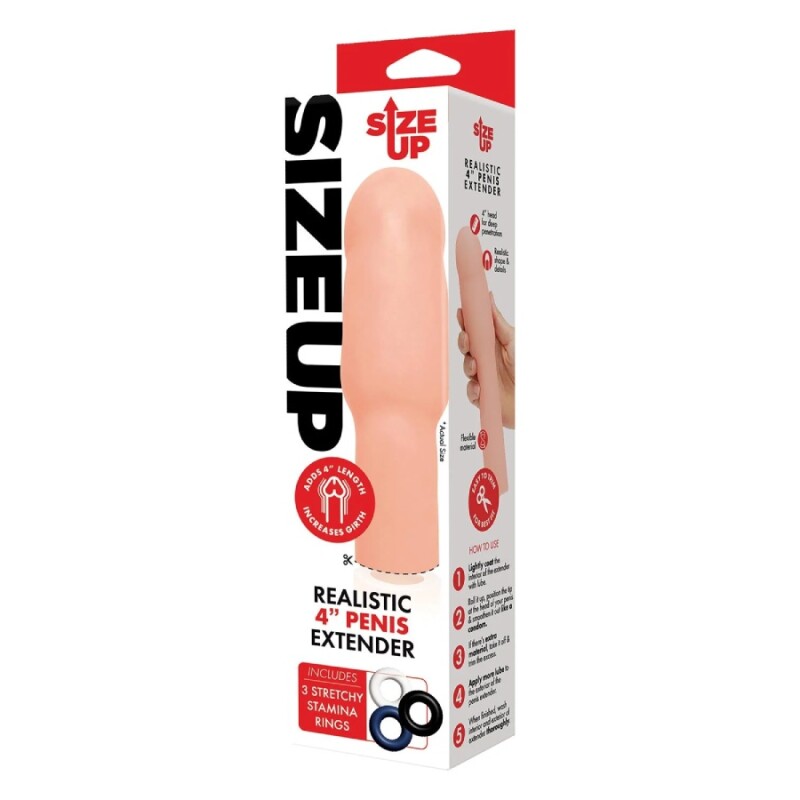 Насадка на пеніс Size-Up Penis Extender реалістична, бежева, 21.1 х 4.6 см - Зображення 1
