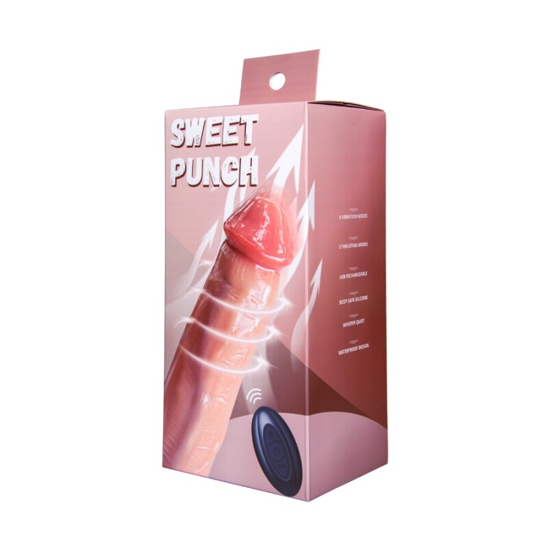 Вібратор реалістичний Sweet Punch з фрікціями з пультом, бежевий, 25 х 5 см - Зображення 8