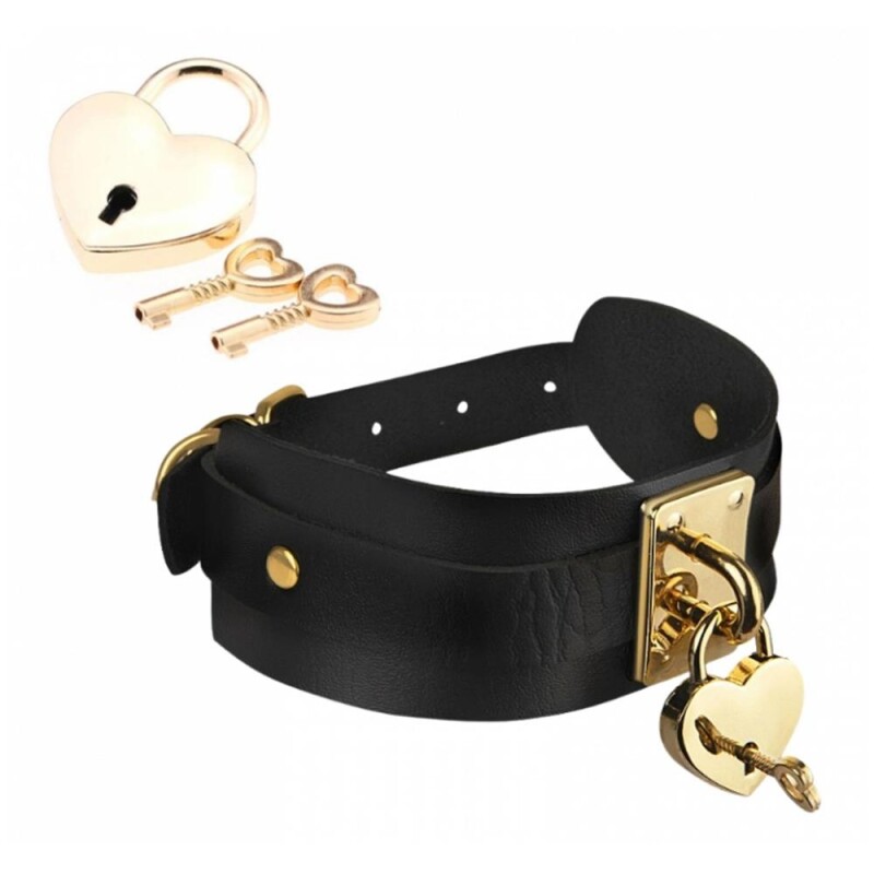 Нашийник Kinky Diva Heart Lock &amp; Key з замочком та ключиком, чорний