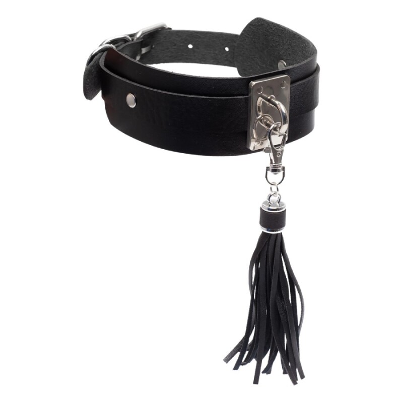 Нашийник з китицею Kinky Diva Teasing Tassel чорно-сріблястий, 43.5 см х  4.5 см