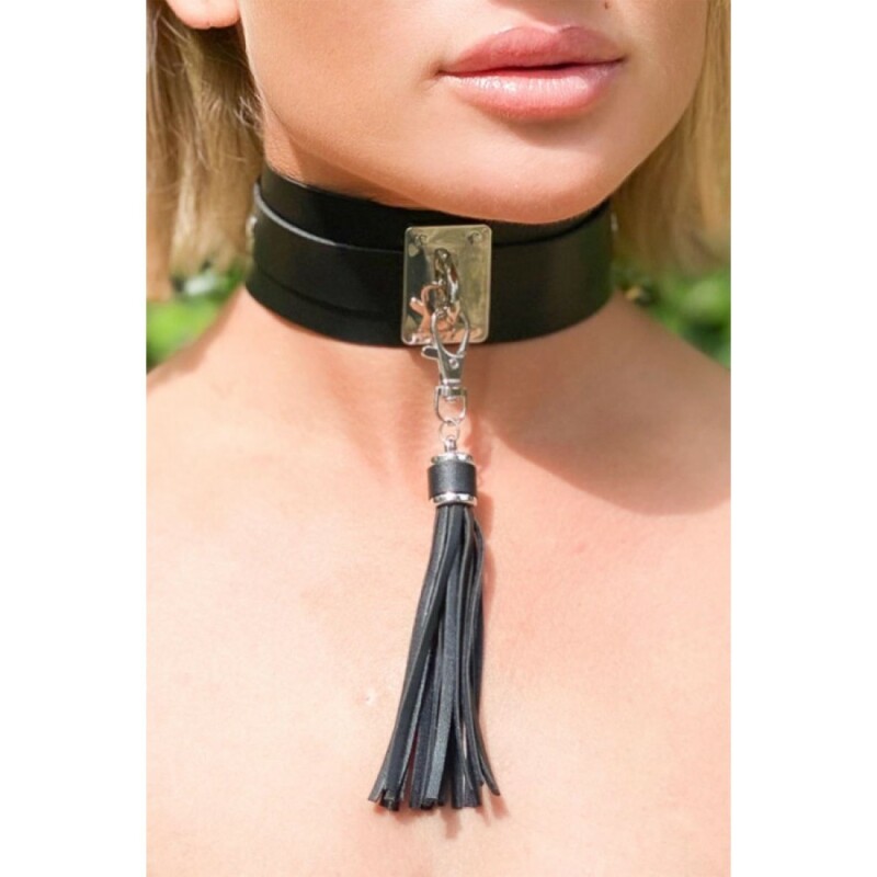 Нашийник з китицею Kinky Diva Teasing Tassel чорно-сріблястий, 43.5 см х 4.5 см - Изображение 3