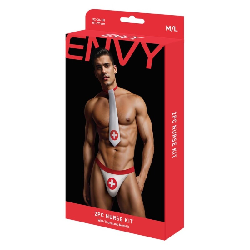 Костюм сексуального медбрата Envy Menswear Nurse труси та галстук, біло-червоний, M-L - Зображення 2