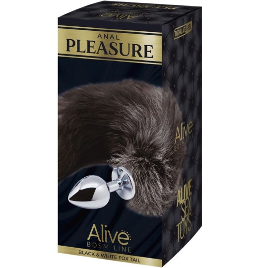 Анальна пробка Alive, S, Лисячий хвіст, чорно-білий, срібляста, 7 х 3.2 см - Изображение 1