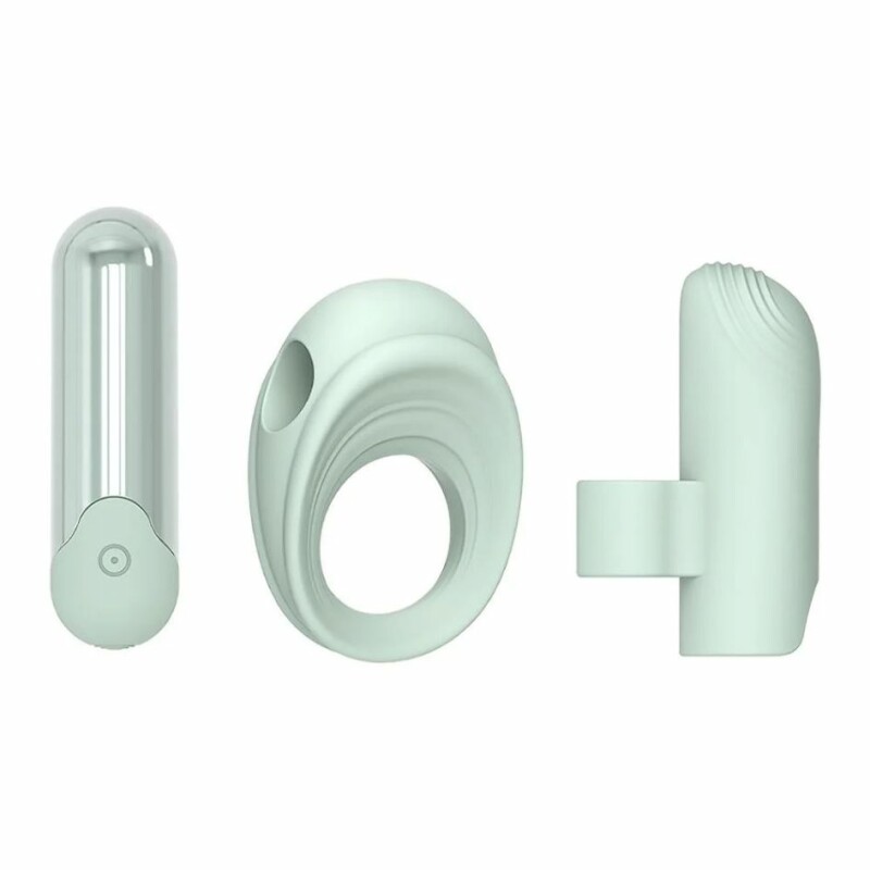 Набір Dreamtoys Glam 3-in-1 Play Kit віброкуля, ерекційне кільце та насадка на палець, м'ятний - Изображение 4