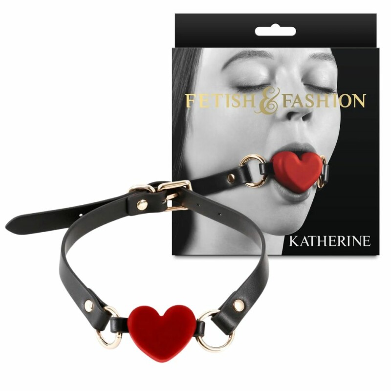 Кляп у вигляді серця NS Novelties Katherine на регульованому ремінці, червоно-чорний, 55 х 4 см