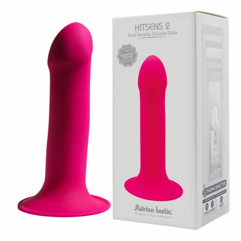 Фалоiмiтатор термореактивний Hitsens 2 Adrien Lastic подвійної щільності, на присосці, рожевий, 16.8 х 3.7 см