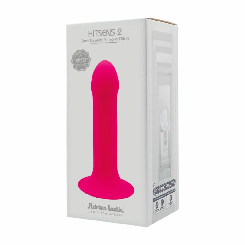 Фалоiмiтатор термореактивний Hitsens 2 Adrien Lastic подвійної щільності, на присосці, рожевий, 16.8 х 3.7 см - Зображення 4