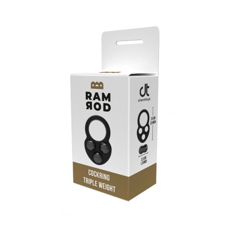 Ерекційне кільце Dream Toys Ramrod з трьома обтяжувачами, чорне, 7.5 х 3.3 см - Зображення 1