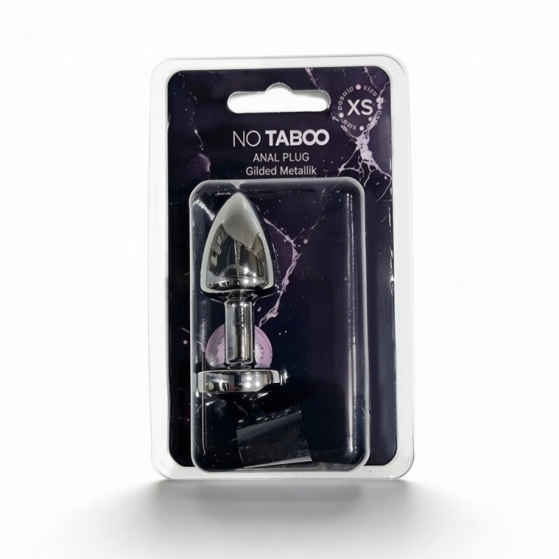 Анальна пробка NO TABOO MINI Silver, 34 г, металева з прозорим каменем, срібна, 6 х 2.5 см - Зображення 3
