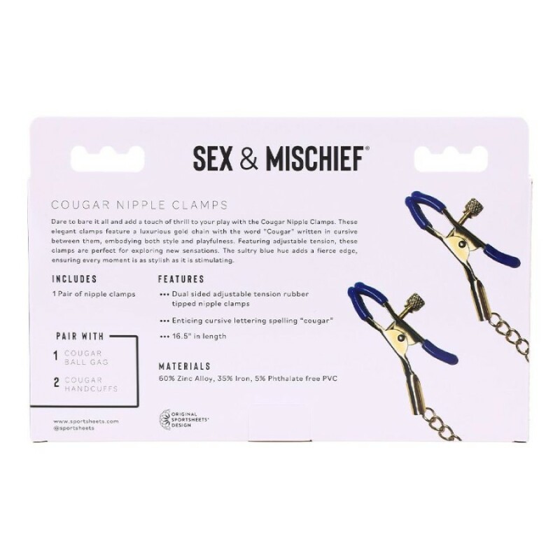 Затискачі для сосків Sex &amp; Mischief Cougar Chained з ланцюжком, золоті, 42 см - Зображення 8
