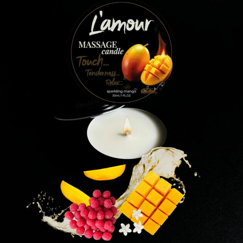 Масажна свічка, 30 мл, L'amour Mango стигле манго + ананас + мускус - Зображення 1