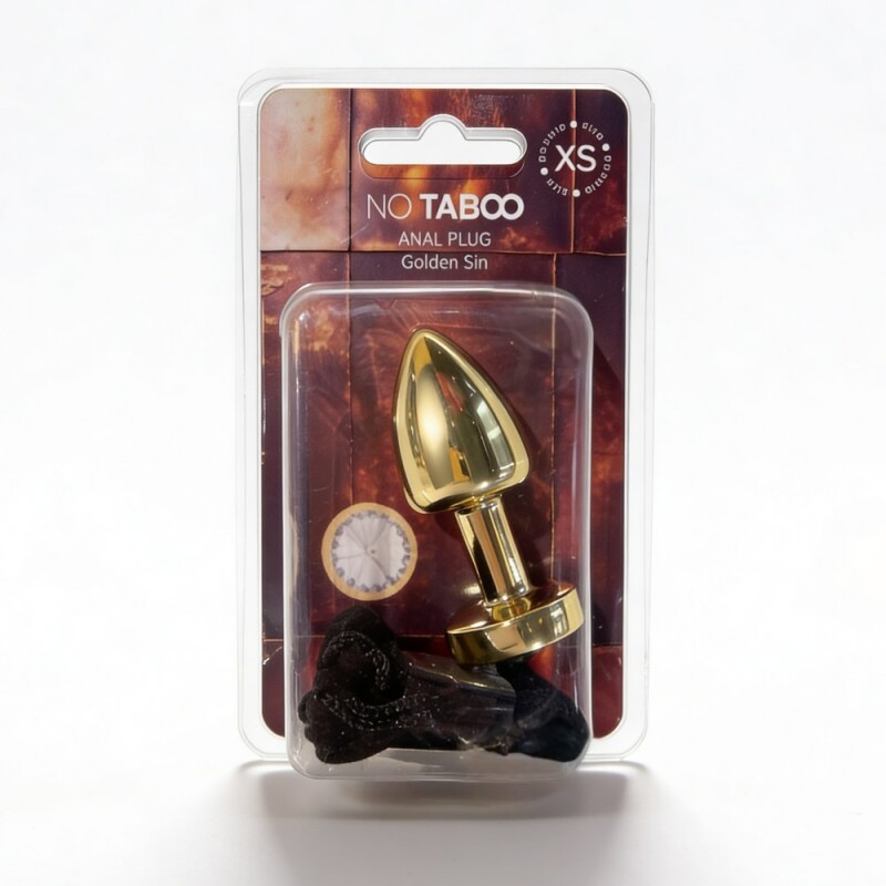 Анальна пробка NO TABOO MINI Gold, 37 г, металева, золота з прозорим каменем, 6 х 2.5 см - Изображение 2
