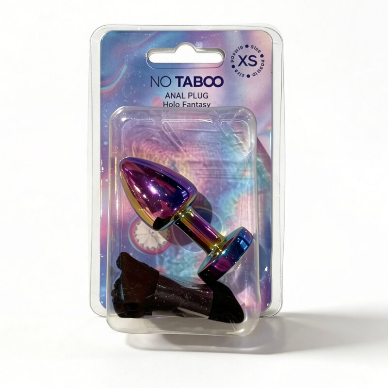 Анальна пробка NO TABOO MINI Rainbow, 37 г, металева різнокольорова з прозорим каменем, 6 х 2.5 см - Изображение 1