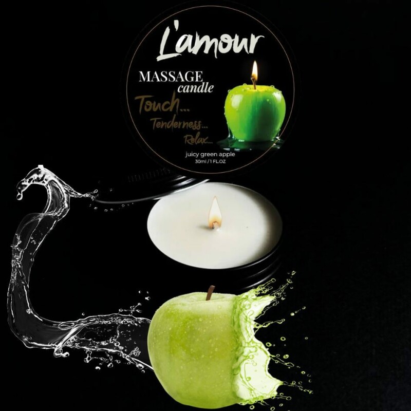 Масажна свічка, 30 мл, L'amour Green Apple зелене яблуко + мускус + жасмин - Зображення 1