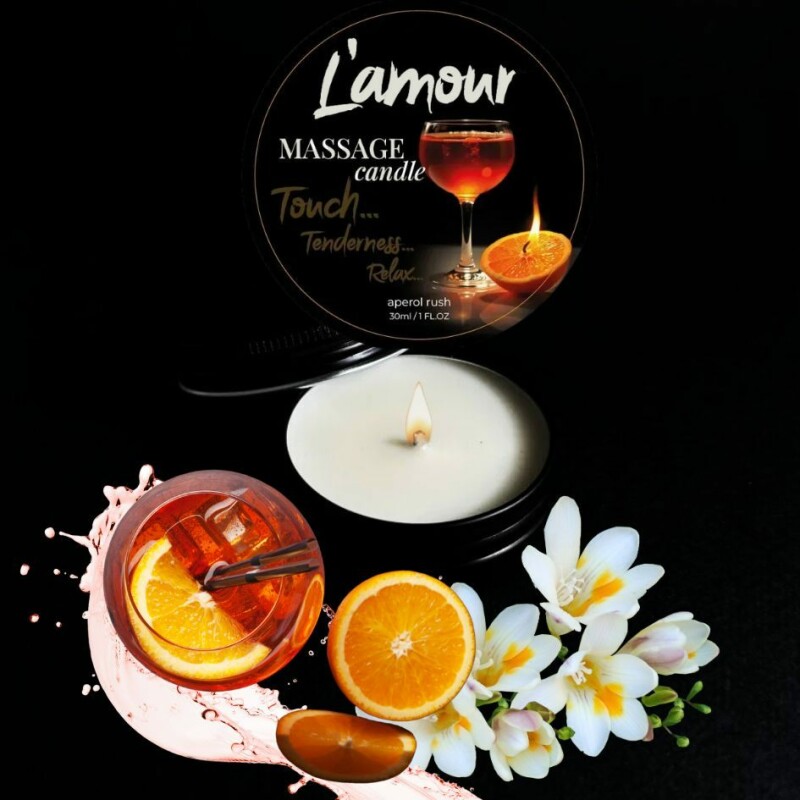 Масажна свічка, 30 мл, L'amour Aperol Rush цитруси + ревінь + троянда - Зображення 1