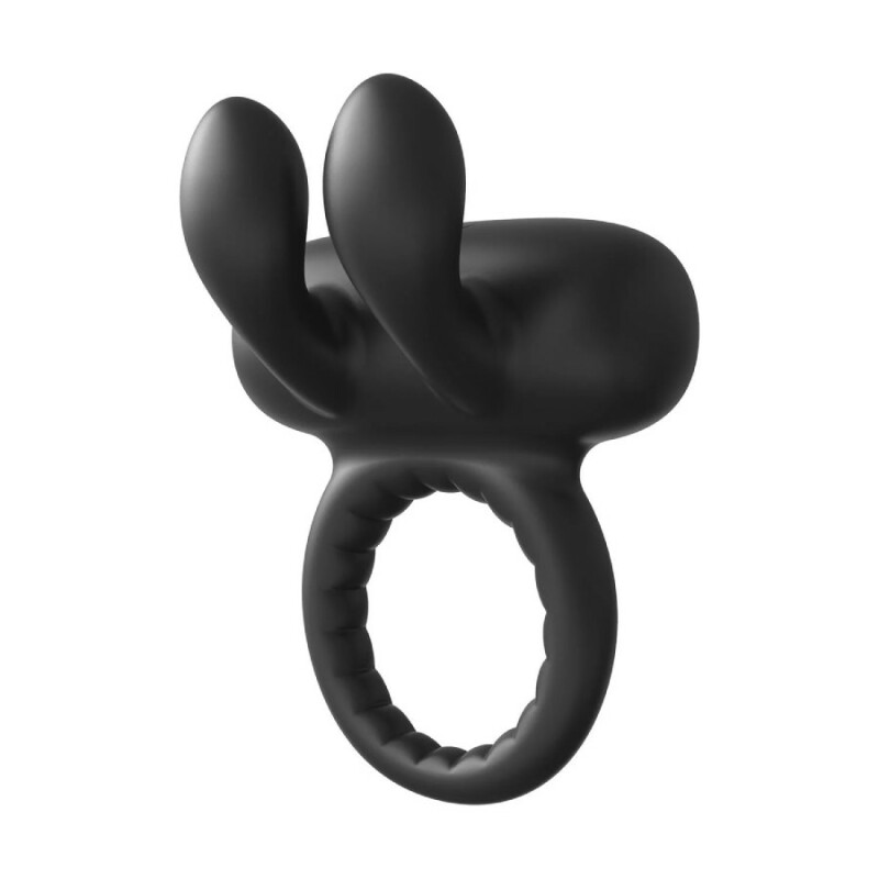 Ерекційне віброкільце Dreamtoys Rabbit з вушками для клітора, чорне, 9 х 5.5 см
