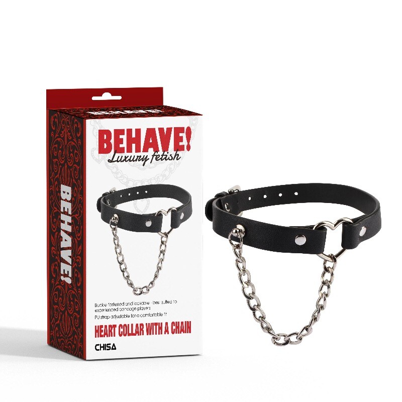 Нашийник Chisa BEHAVE! Luxury Fetish з серцем та ланцюжком, чорний