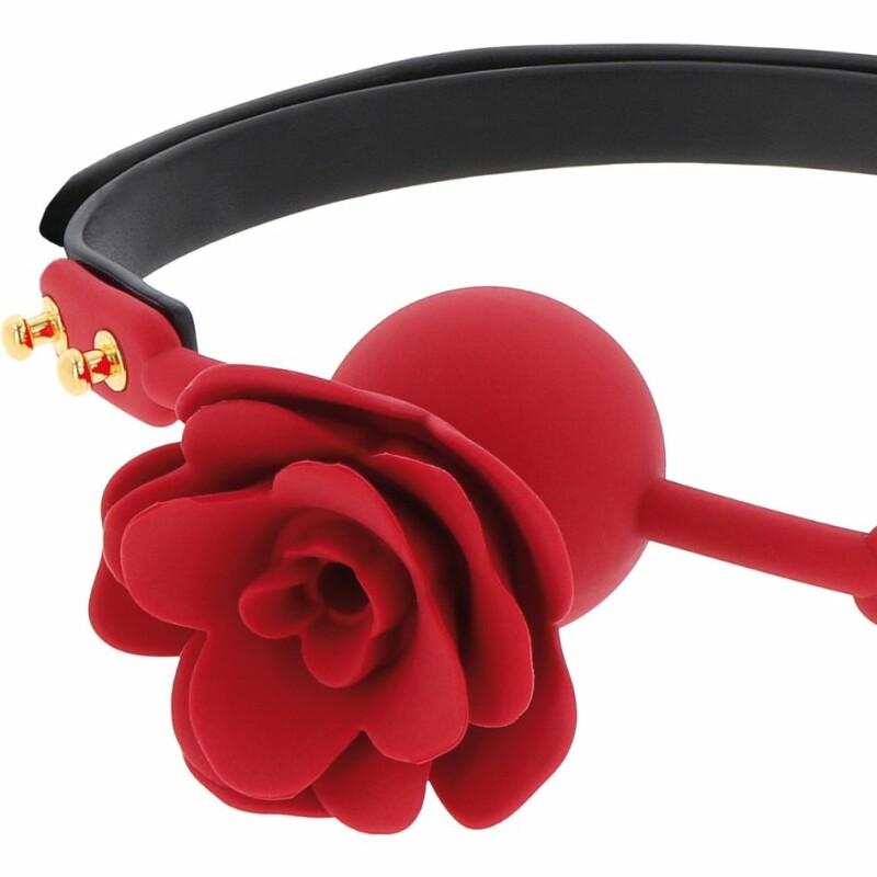 Кляп троянда Taboom Wild Roses Ball Gag червона з чорним ремінцем - Зображення 4