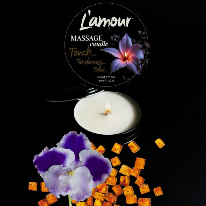 Масажна свічка, 30 мл, L'amour Violet Amber сандал + ваніль + фіалка - Изображение 1