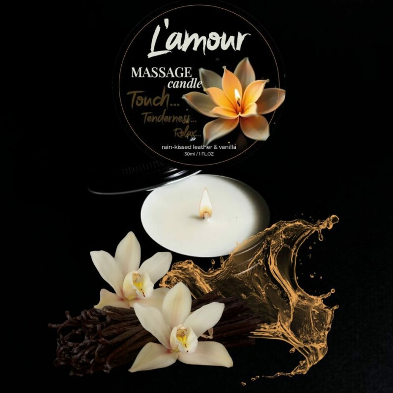 Масажна свічка, 30 мл, L'amour Rain-Kissed Leather and Vanilla шкіра + ваніль + амбра - Зображення 1