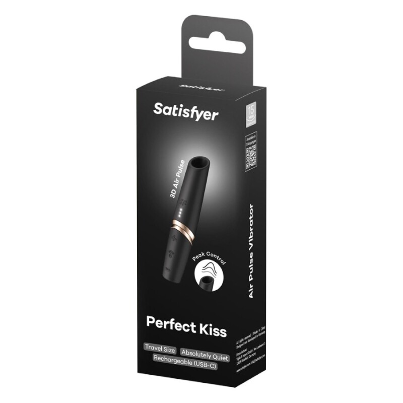 Вакуумний стимулятор клітора Satisfyer Perfect Kiss безконтактний, чорний, 12 х 2.4 см - Зображення 1