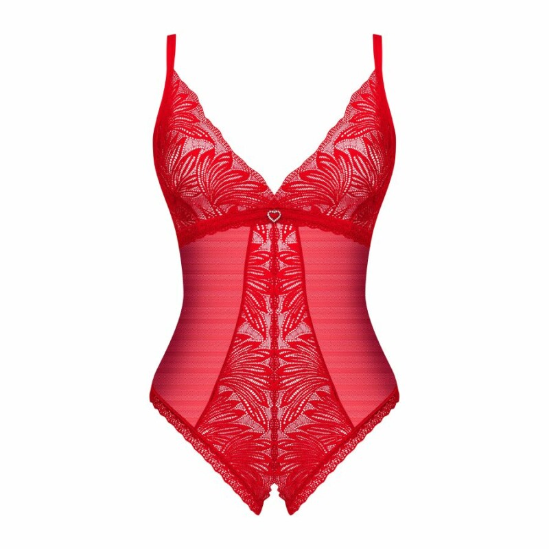 Боді мереживне Obsessive Chilisa з відкритим доступом, червоне, XS-S - Изображение 2