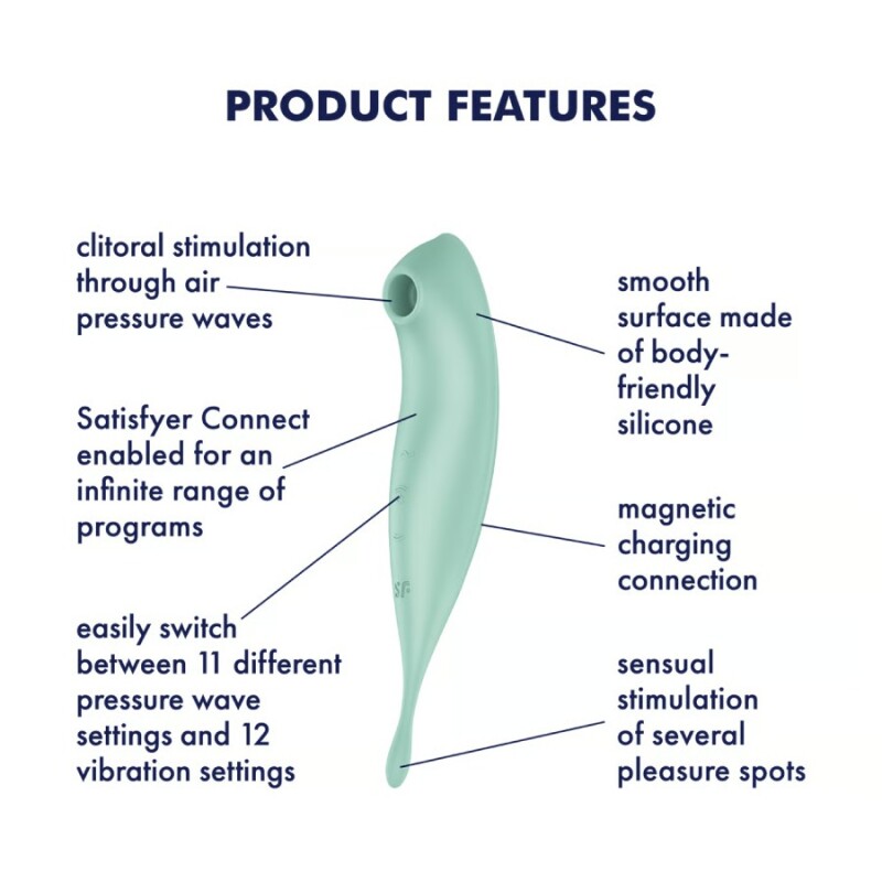 Вібратор з хвильовою стимуляцією Satisfyer Twirling Pro з додатком, м'ятний, 20.5 х 3.7 см - Зображення 4
